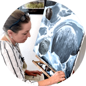Artist Lynne Maciver painting at an easel